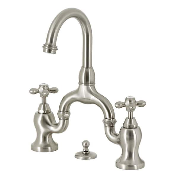 Kingston Brass English Country Bridge 8 in. Widespread 2-Handle Bathroom Faucet with Brass Pop-Up in Brushed Nickel