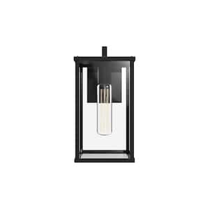 Brentwood 12 in. 1-Light 60-Watt Clear Glass/Textured Black Outdoor Hardwired Wall Sconce