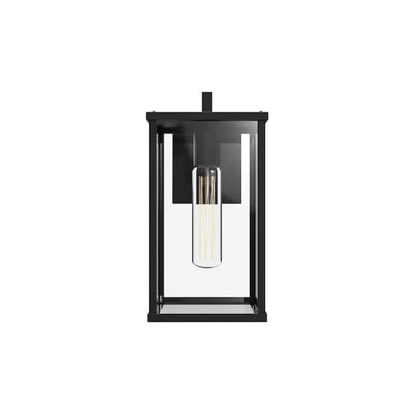 ALORA MOOD Brentwood 12 in. 1-Light 60-Watt Clear Glass/Textured Black Outdoor Hardwired Wall Sconce