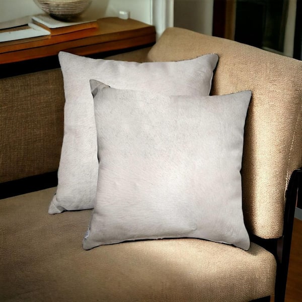 HomeRoots Off White Solid Cotton 18 in. x 18 in. Throw Pillow (Set of 2)