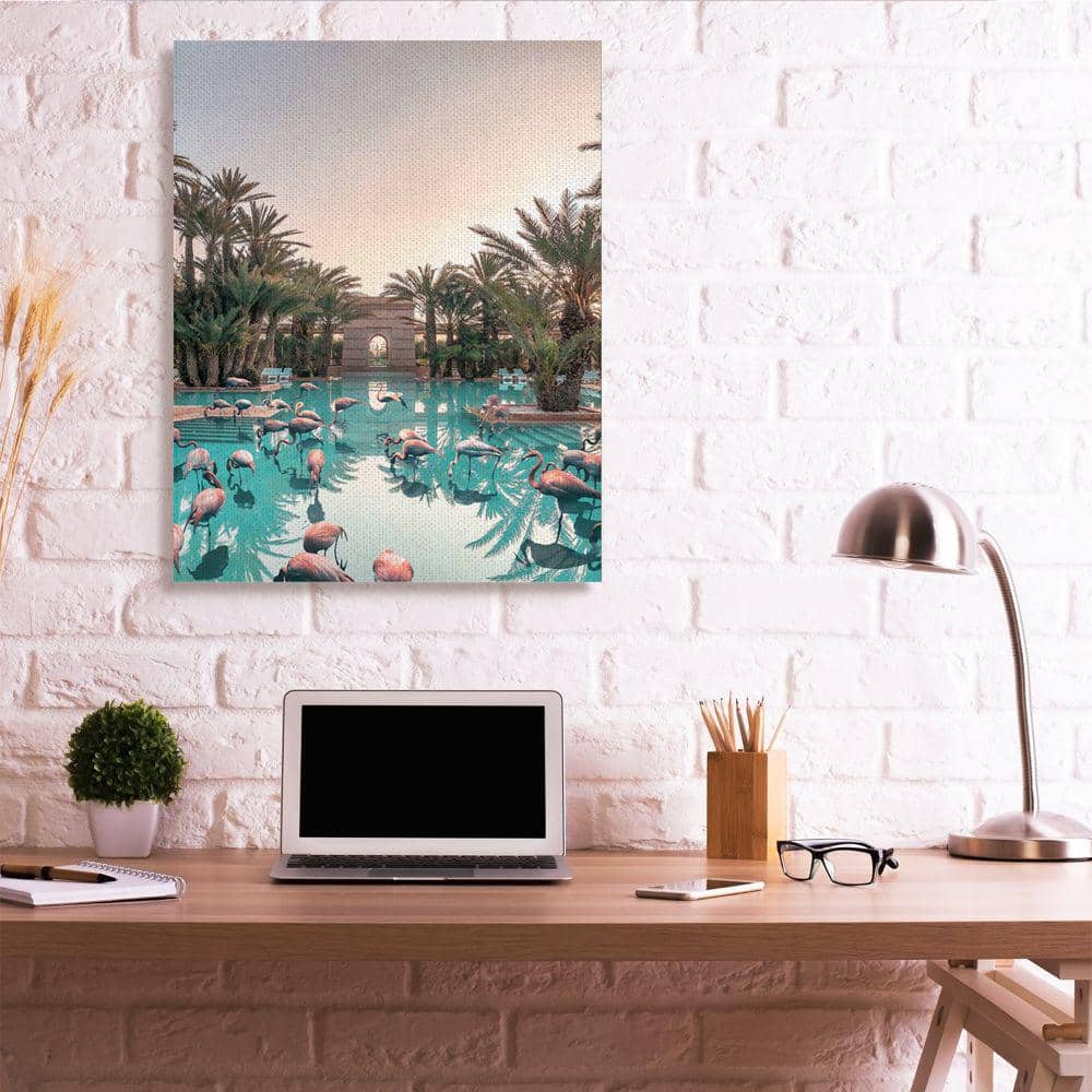 Large Tropical Pink Flamingo Pool Canvas Wall Art