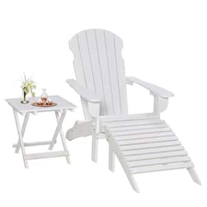 Reclining Wood Outdoor Lounge Chair in White, (3-Piece)
