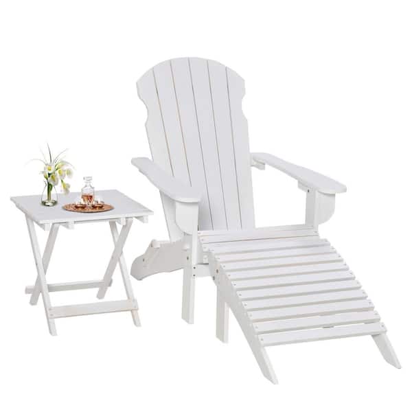 Outsunny Reclining Wood Outdoor Lounge Chair in White, (3-Piece)