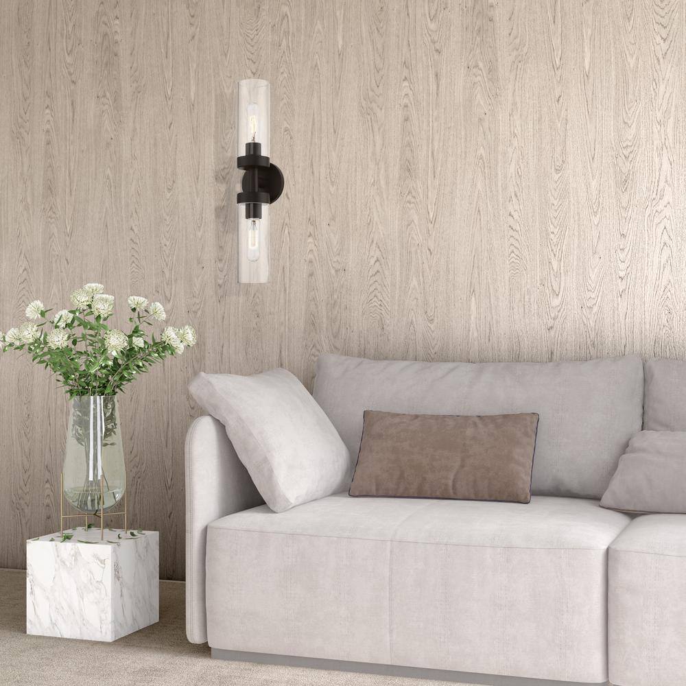Ludlow Urban Minimal 2-Light Bronze Vanity with Clear Glass Shades
