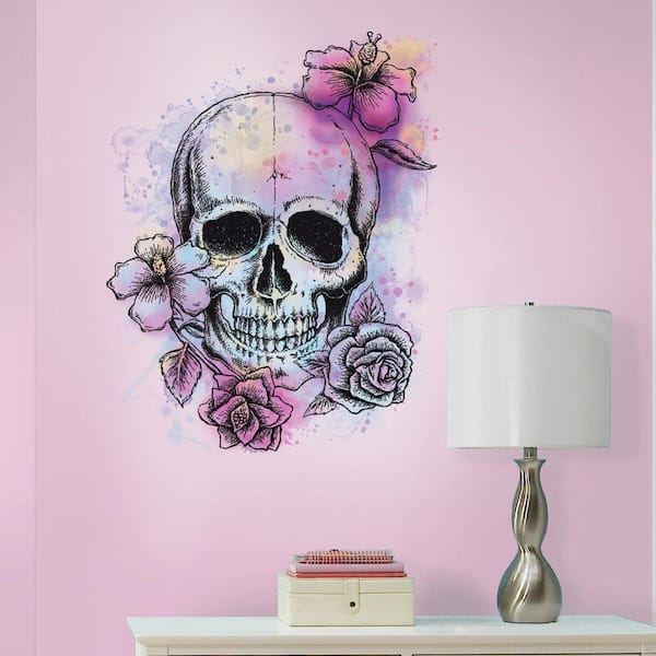 RoomMates 5 in. W x 19 in. H Bright Floral Skull 1-Piece Peel and Stick Giant Wall Decal