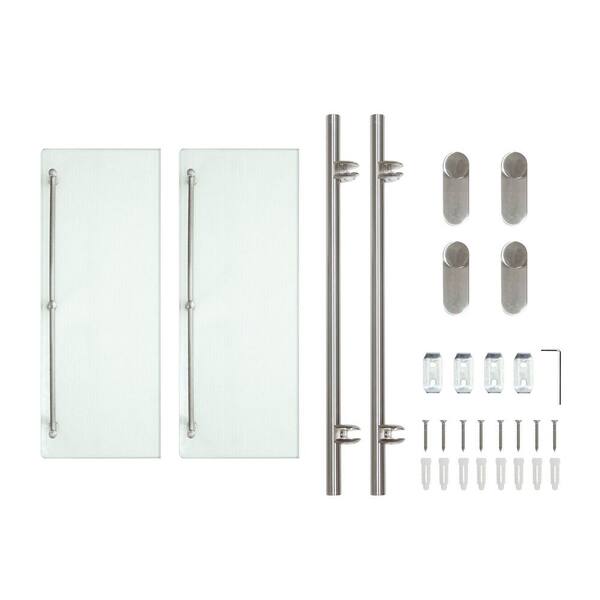 Oval 14.75 in. W Double Glass Wall Shelf with Pre-Installed Rails in Satin Nickel Oval 14.75 in. W Double Glass Wall Shelf with Pre-Installed Rails in Satin Nickel
