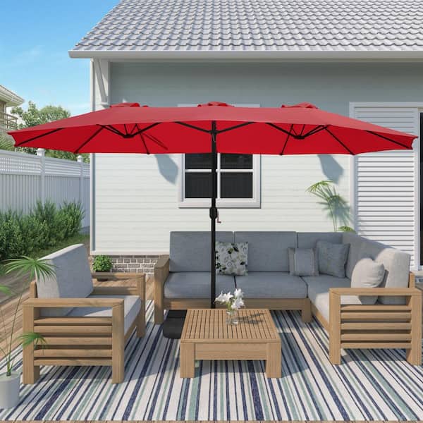 Maypex 15 ft. x 9 ft. Large Double Sided Market Rectangular Outdoor Patio Umbrella in Red