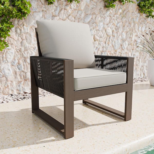 COOS BAY Wood Outdoor Lounge Chair Patio Conversation Set with Beige Cushions(1-Piece)