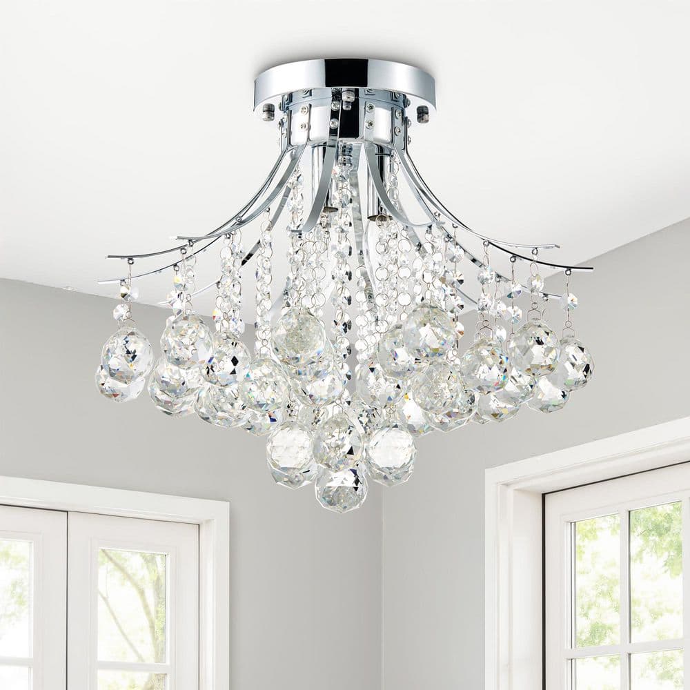 3-Light Beaded Gloss Chrome Flush Mount Chandelier with K9 Crystals for Living Room price history on PriceWatchPro