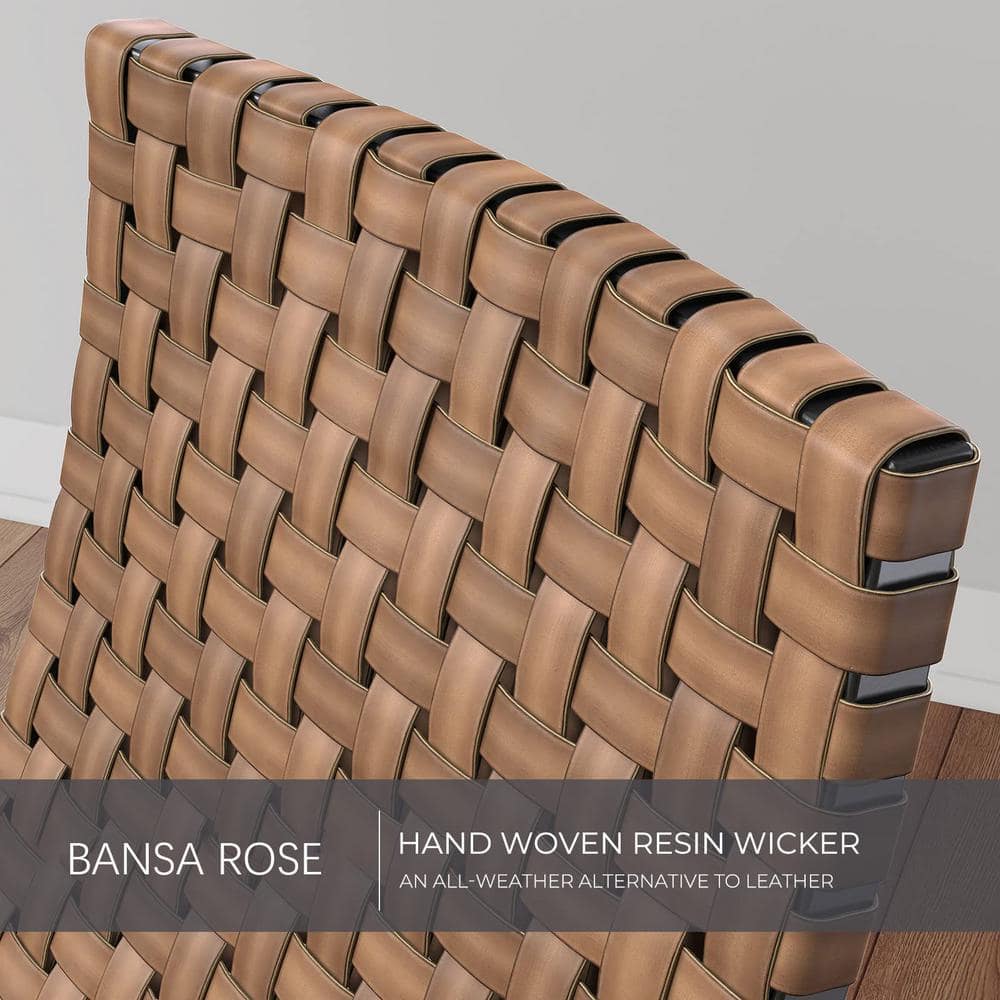 Close-up of the tan woven resin wicker texture.