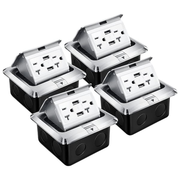 Lukyamzn Silver 20Amp Tamper Resistant Duplex Outlet with USB-A - Electrical Outlet Cover Box (4 Pack)