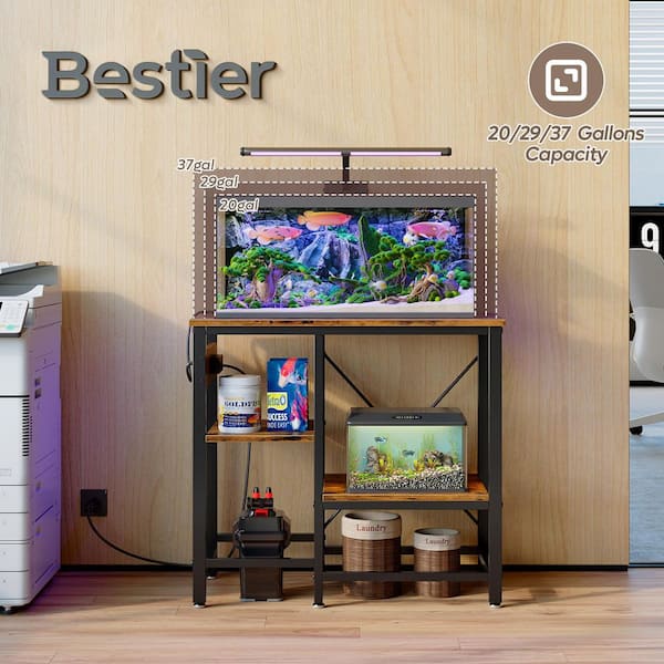 Rustic Brown 30 in. Aquarium Stand with Shelves, Fish Tank Stand with Power Outlet
