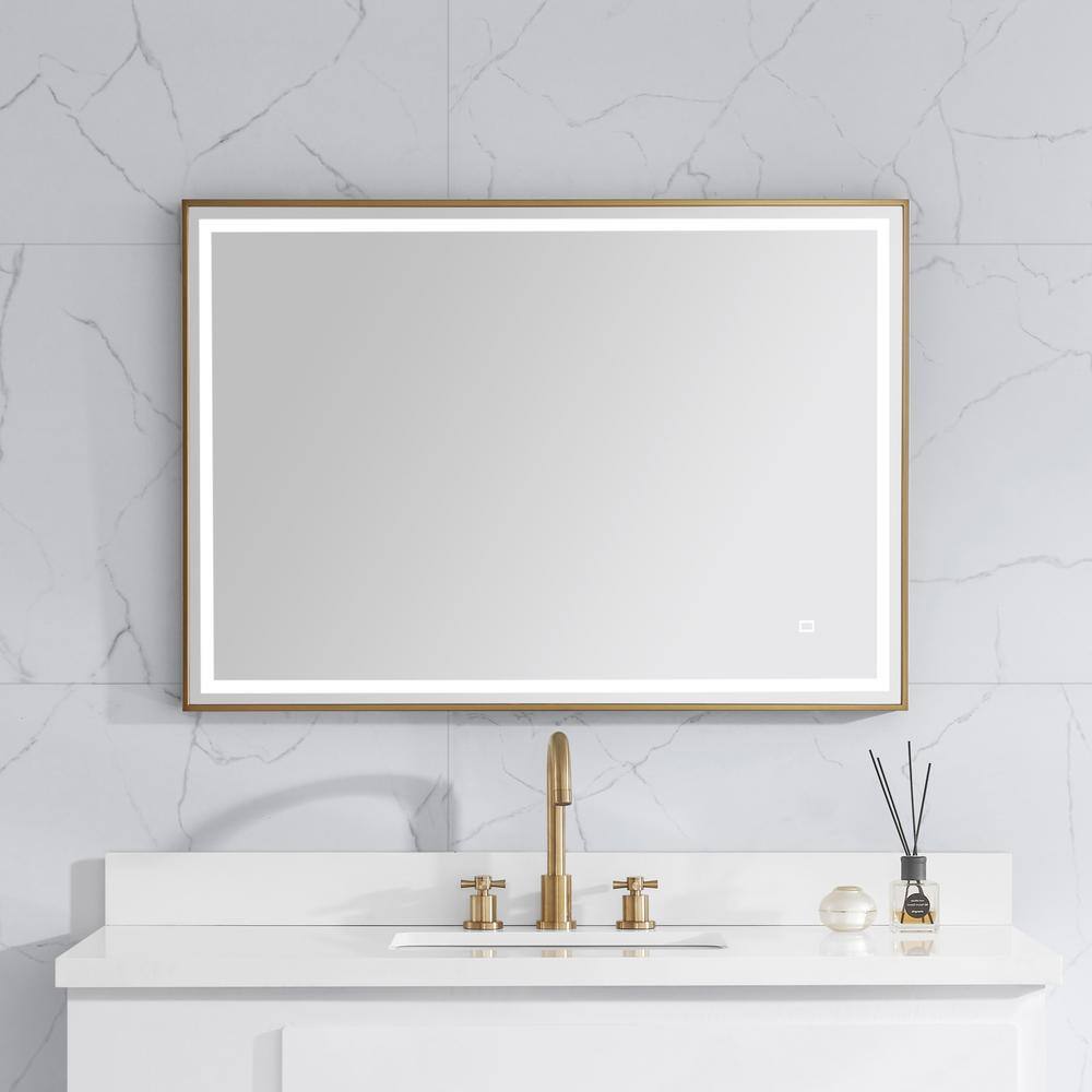 Eleganza Brushed Gold 59" Stainless Steel Framed LED Bathroom Mirror
