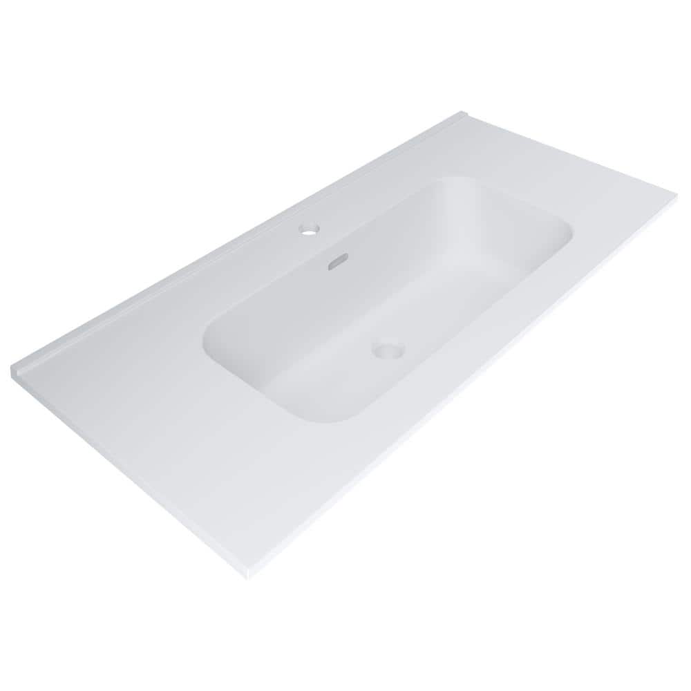 Demeter 40" Medium Brown MDF Wall Mounted Vanity with White Ceramic Top