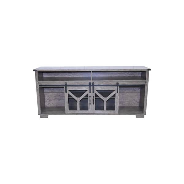 Farmhouse Country Gray TV Stand Entertainment Center Fits TVs up to 75 in. with LED Lights and Barn Doors