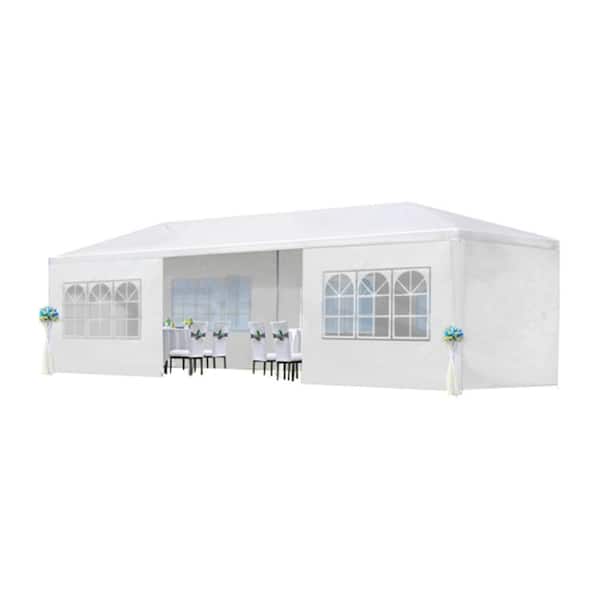 10 ft. x 30 ft. White Outdoor Wedding Party Pop Up Canopy Tent with 6 Windows Walls + 2 Zipper Walls