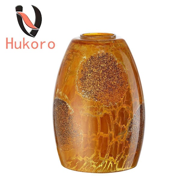 Ding 7 in. Yellow Stone Crackle Glass Drum Pendant Lamp Shade Suitable for 2.25 in. Lip Fitter