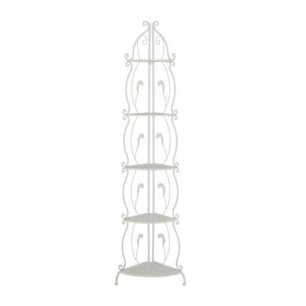 Litton Lane 71 in. H White Indoor Outdoor Tall Folding 5 Shelves Scroll Bakers Rack