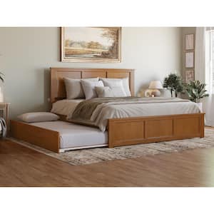 Madison Light Toffee Natural Bronze Solid Wood Frame King Platform Bed with Matching Footboard and Twin XL Trundle