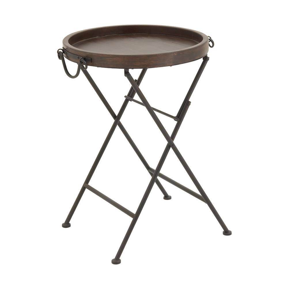 Black Metal Folding Accent Table with Brown Wood Top