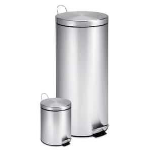 30L and 3L Stainless Steel Step Trash Can Combo, Round