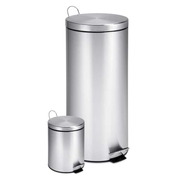 Honey-Can-Do 30L and 3L Stainless Steel Step Trash Can Combo, Round