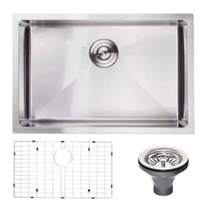 Silver Stainless Steel 27 in. Single Bowl Undermount Workstation Kitchen Sink with Sink Grid