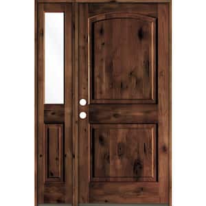 44 in. x 80 in. Knotty Alder 2 Panel Right-Hand/Inswing Clear Glass Red Mahogany Stain Wood Prehung Front Door