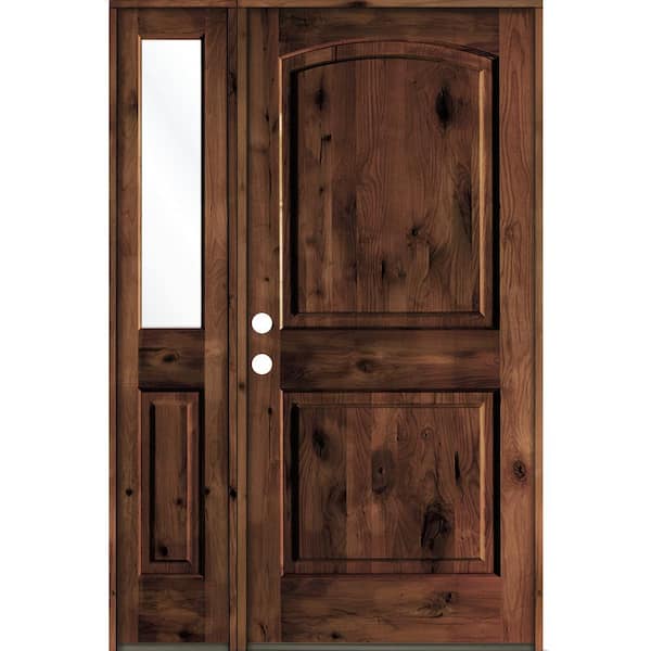 Krosswood Doors 50 in. x 80 in. Knotty Alder 2 Panel Right-Hand/Inswing Clear Glass Red Mahogany Stain Wood Prehung Front Door