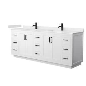 Miranda 84 in. W x 22 in. D x 33.75 in. H Double Bath Vanity in White with Carrara Cultured Marble Top