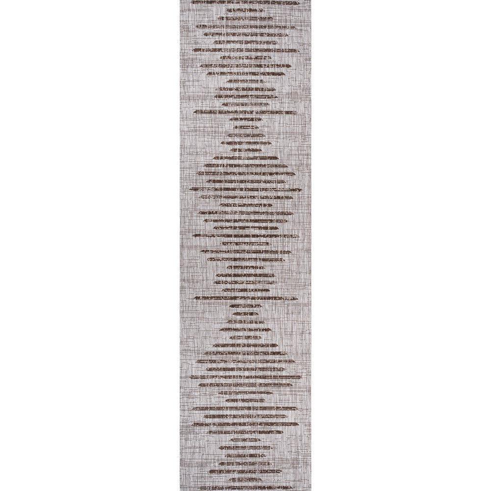 Santa Monica Modern Stripe Synthetic 2x10 Rug in Beige/Brown