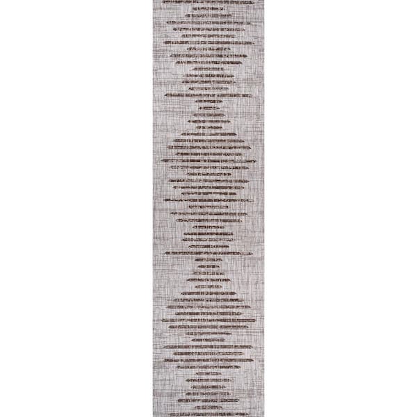 Zolak Berber Beige/Brown 2 ft. x 8 ft. Stripe Geometric Indoor/Outdoor Runner Rug