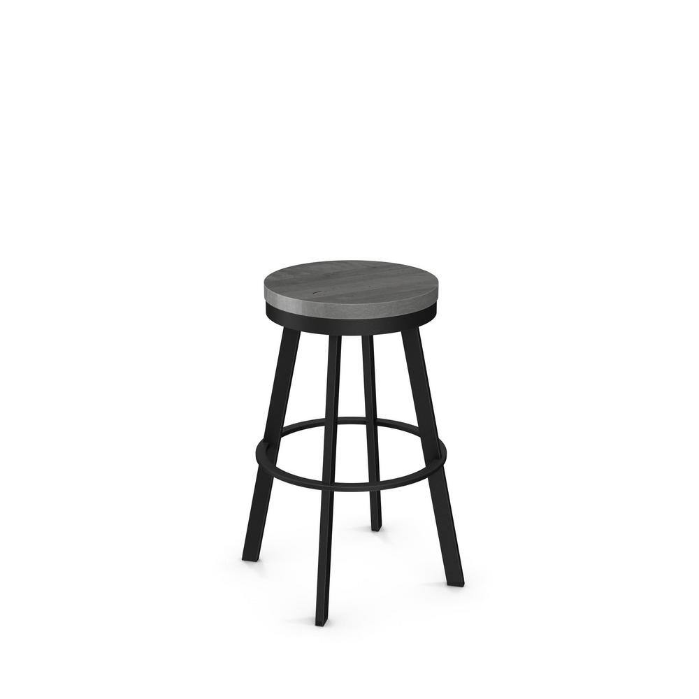 Amisco Warner 30 in. Black Metal Grey Wood Bar Stool 4224430/2589