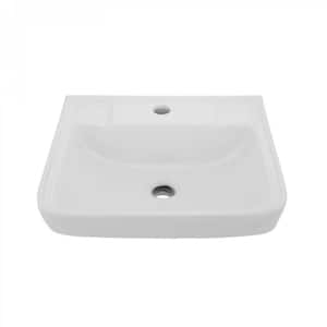 Haddy White Ceramic Rectangle Wall Mount Bathroom Sink 16" W without Overflow and Single Faucet Hole