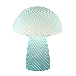 Mushroom 9.05 in. Modern Bedside Table Lamp with Blue Strips Glass Shade(Set of 1)