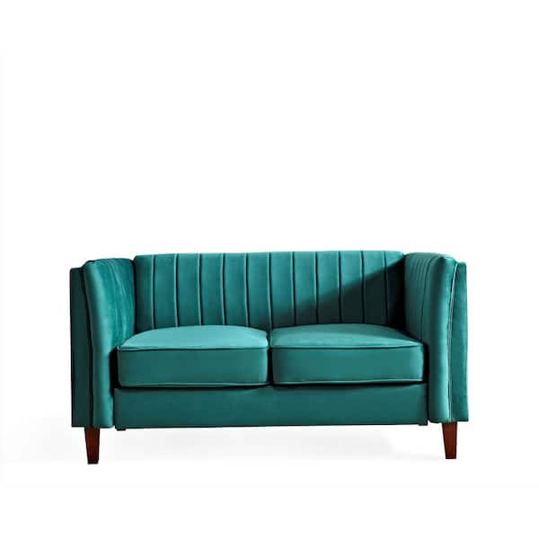 US Pride Furniture Alicia 60.2 in. W Green Velvet 2-Seater Tufted Loveseat with Tufted Back