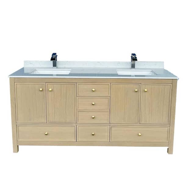 72 in. W x 22 in. D x 35 in. H Double Sink Bath Vanity Cabinet in Oak with Calacatta Cultured Marble Top