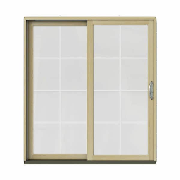 JELD-WEN 72 in. x 80 in. W-2500 Contemporary Vanilla Clad Wood Left-Hand 8 Lite Sliding Patio Door w/Unfinished Interior