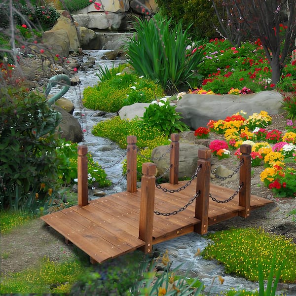 Oyezvary 5 ft. Miniature Garden Bridge, Stained Wooden Arc