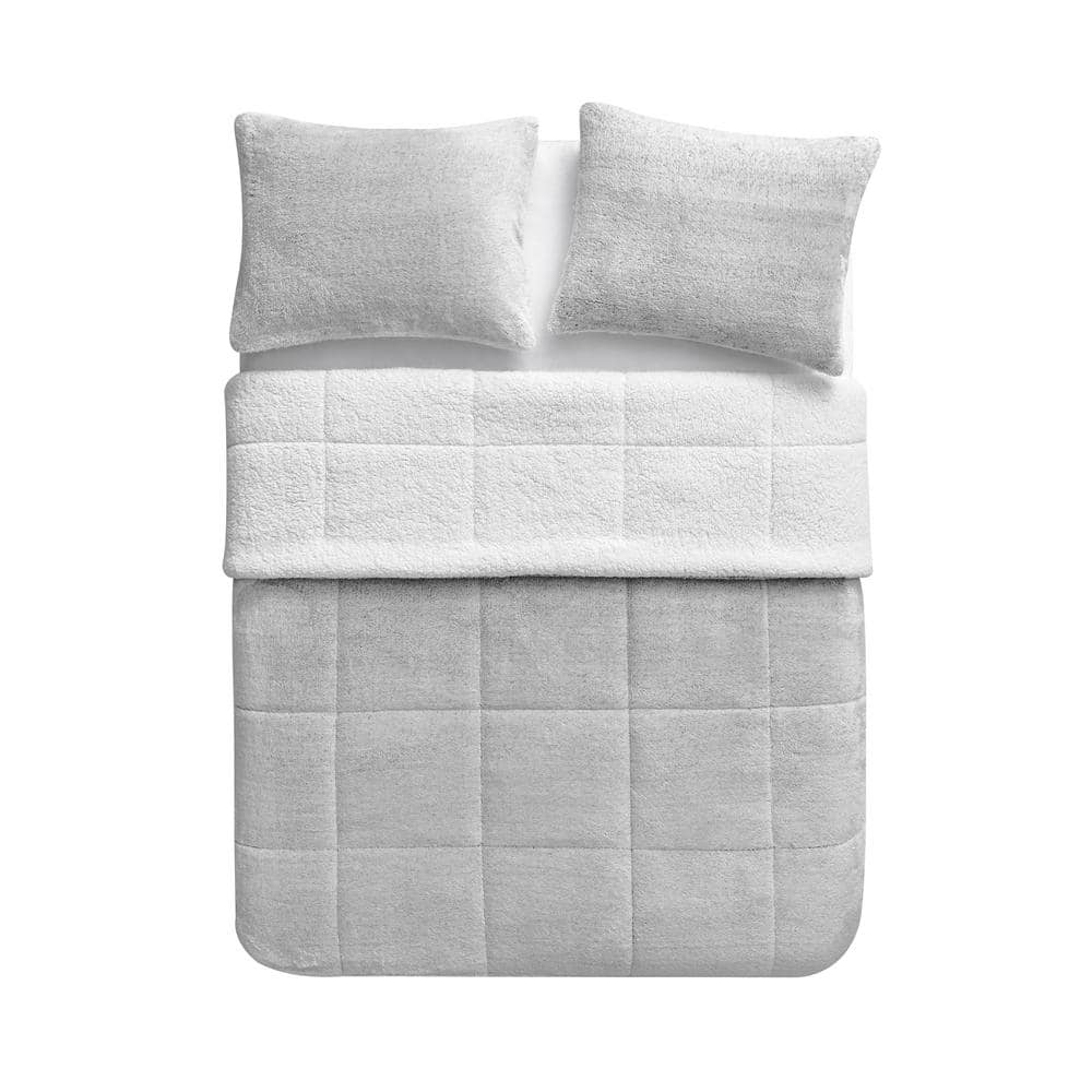 Gray King Reversible Faux Fur Down Alternative Comforter Set