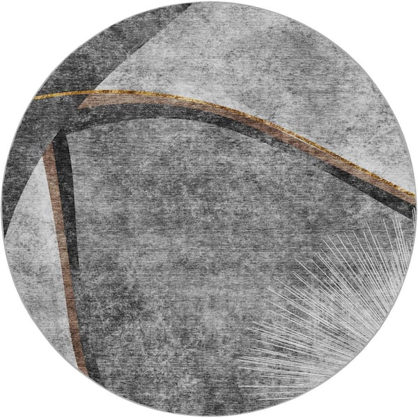 Dream Shag Premium Machine Washable Abstract ADS701 Gray 8 ft. x 8 ft. Round Rug