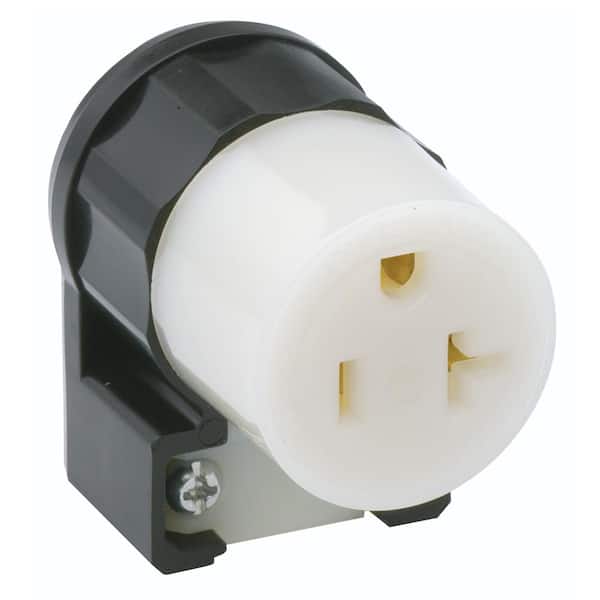 Leviton 20 Amp 125-Volt Straight Blade Grounding Angle Connector, Black/White