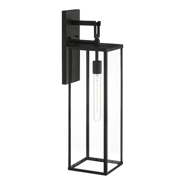 Hampton Bay Porter Hills 26 in. Matte Black Hardwired Outdoor Wall Mount Lantern Sconce with No Bulb Included