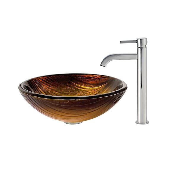 KRAUS Midas Glass Vessel Sink in Gold with Ramus Faucet in Chrome