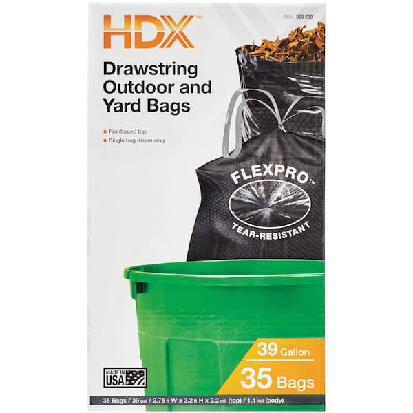 HDX FlexPro 33 Gal. to 39 Gal. Black Drawstring Outdoor and Yard