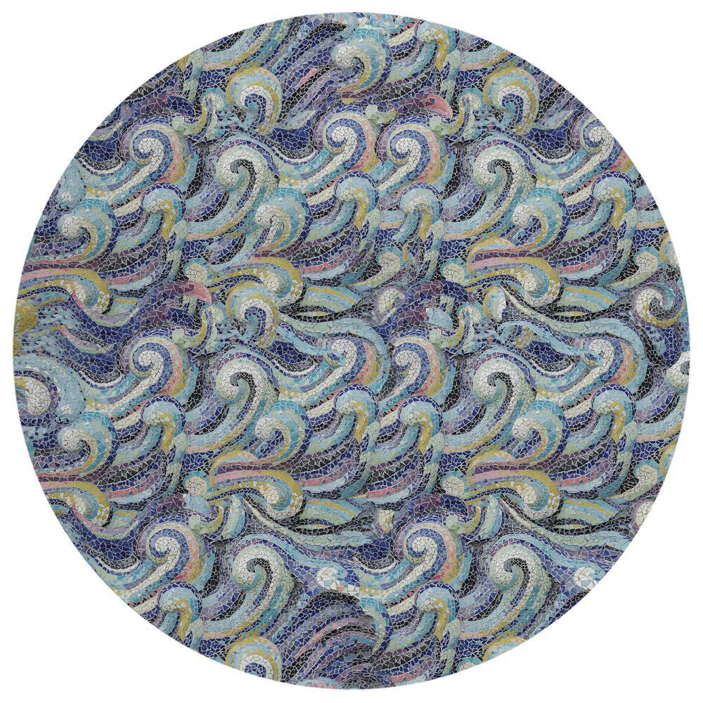 Surfside Blue 8 ft. x 8 ft. Geometric Indoor/Outdoor Area Rug