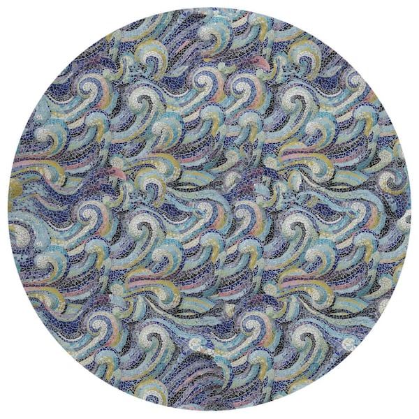 Surfside Blue 8 ft. x 8 ft. Geometric Indoor/Outdoor Area Rug