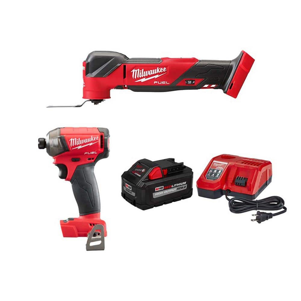 Milwaukee M18 FUEL SURGE 18V Lithium Ion Brushless Cordless 1 4 in. Hex Impact Driver Oscillating Multi Tool 8.0Ah Starter Kit