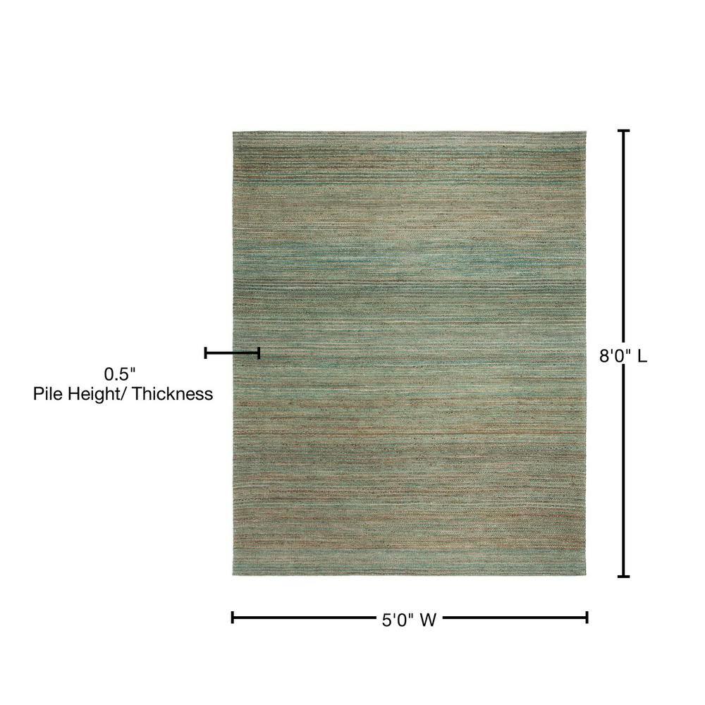 Sage and Natural Handwoven Cotton 5' x 8' Flat Woven Rug