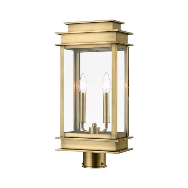 AVIANCE LIGHTING Stickland 20.5 in. 2-Light Antique Brass Cast Brass Hardwired Outdoor Rust Resistant Post Light with No Bulbs Included